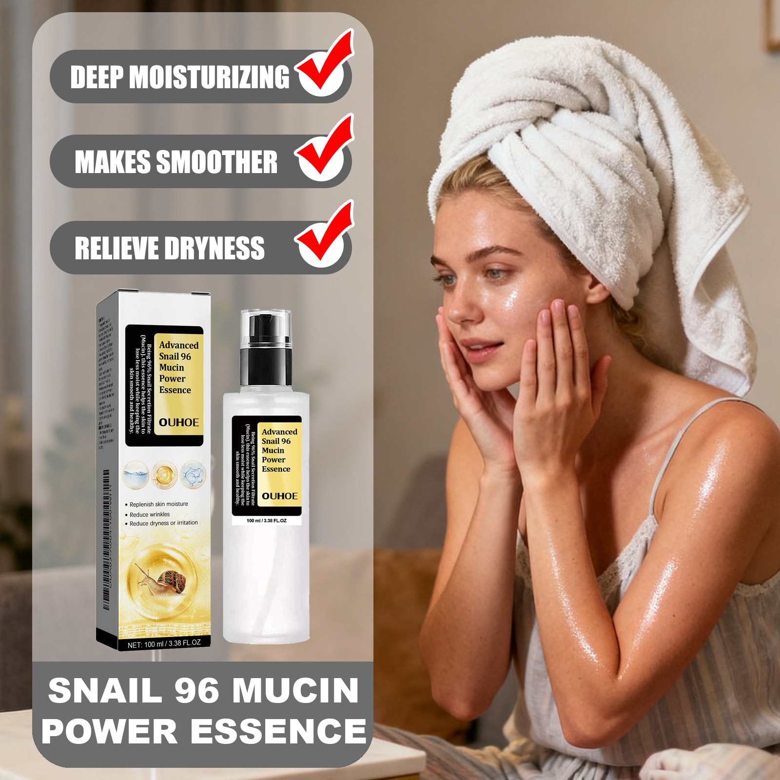Snail Mucin Essence - OUHOE Snail 96 Mucin Moisturizing Serum
